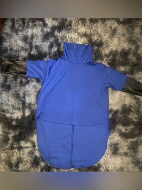 Ashley Stewart Royal Blue High-Low Tunic Top Faux Leather Sleeves | Size 18/20